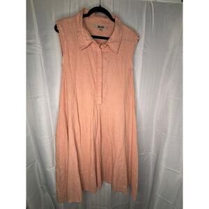 Flax Designs Linen Speakeasy Tunic Dress Womens L Salmon Collar Pockets Casual